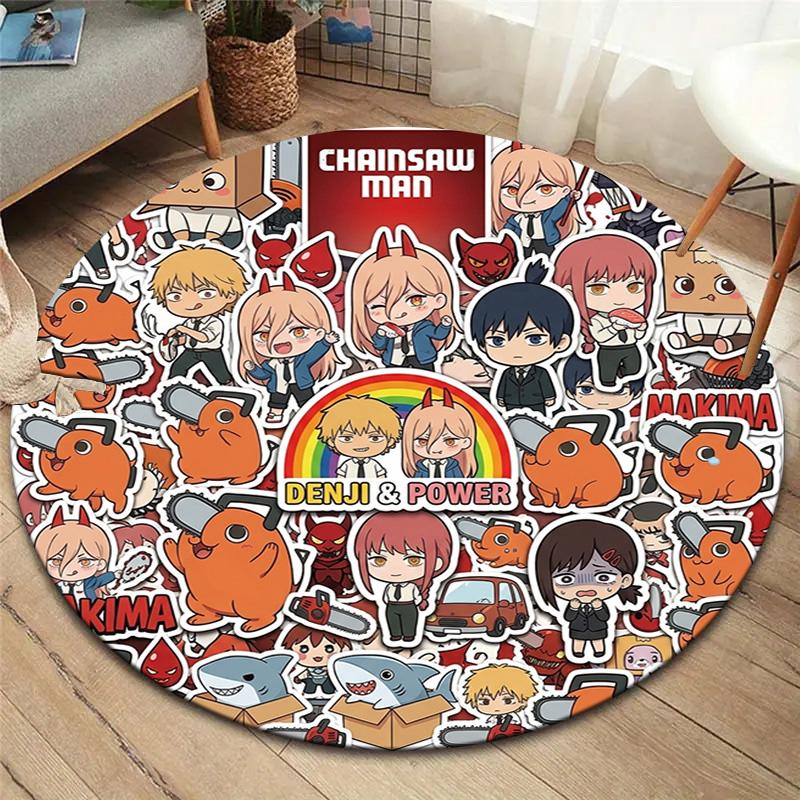 Chainsaw Man Round Area Rug Carpet Rug For Living Room Bedroom Sofa Playroom Decor Nonslip Floor Mat