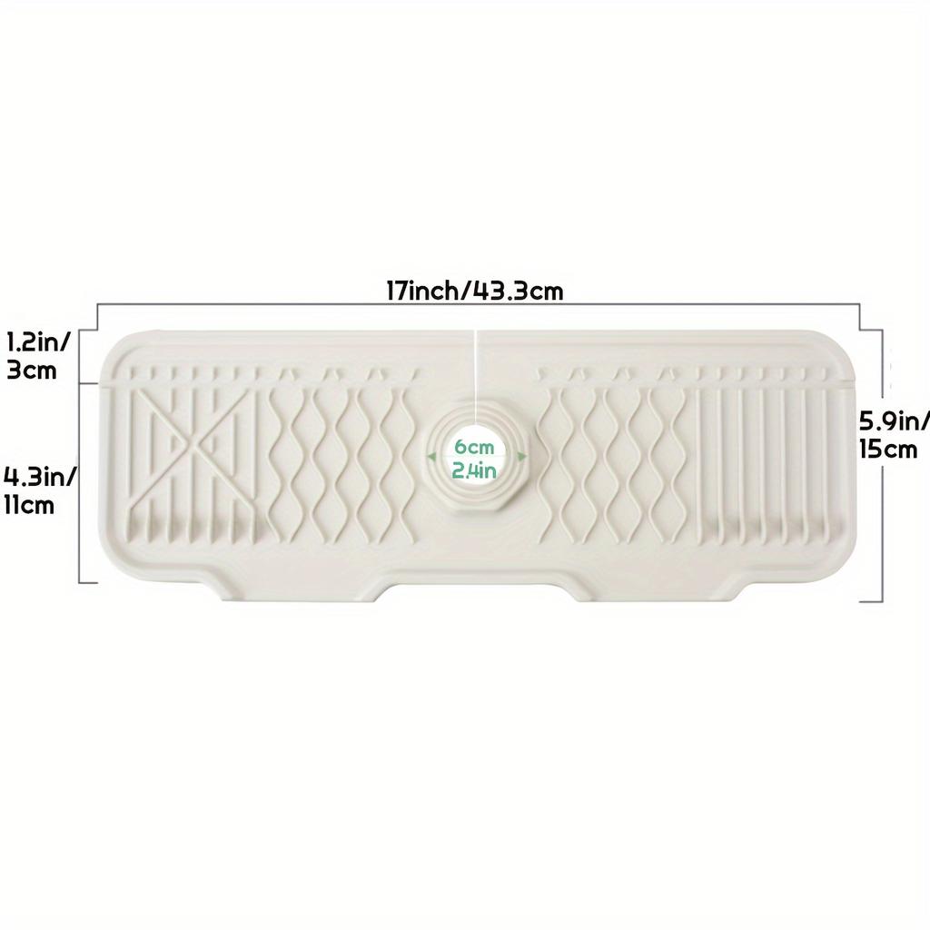 1 Piece Black Silicone Sink Splash Guard and Faucet Mat with Integrated Soap Dispenser and Sponge Holder - Space Saving, Textured Surface