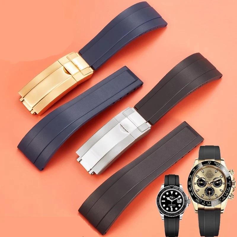20 мм Натуральный Мягкий Силиконовый Каучуковый Ремешок для Часов Для Rolex Ремешок для Часов Daytona Submariner GMT OYSTERFLEX Браслет Складная Застежка