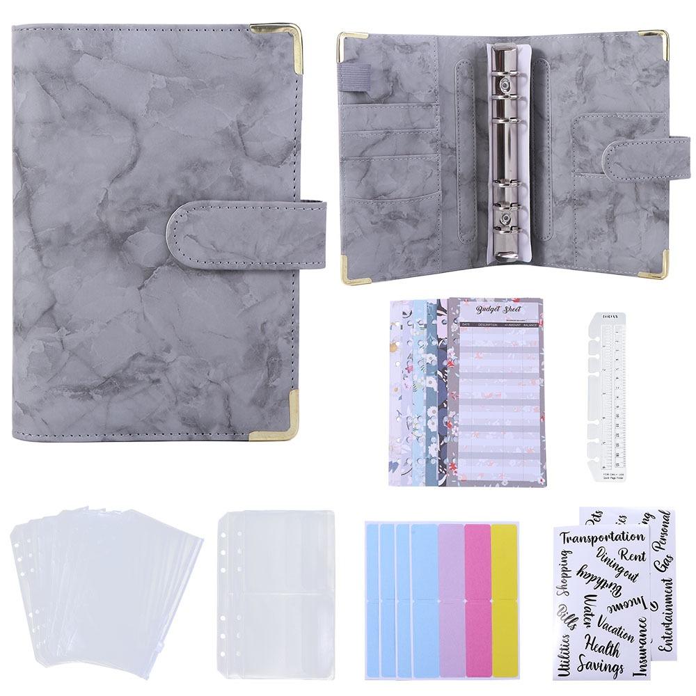 Планировщик бюджета Конверт на молнии Блокнот-биндер Мраморный планировщик бюджета Мраморный блокнот Биндер на 6 кольцах