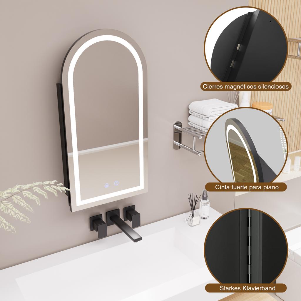 Bathroom Mirror Cabinet With LED/Touch Wwitch/Anti-Fog Function/3-Layer Storage Space/3-color Dimming/Adjustable Compartments