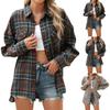 Women's Fashionable Wide Plaid Long Sleeved Loose Button Pocket Shirt Jacket