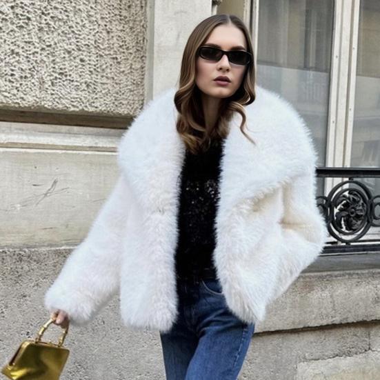 Женская пушистая куртка из искусственного меха, с длинными рукавами, лацканами, пушистое пальто с открытой передней частью, лохматая куртка, зимняя теплая верхняя одежда