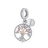 Original 925 Sterling Copper Charm Bead Family Tree Mom Pendant Safety Chain Charms Rose Gold Fit Brand Bracelets DIY Zircon