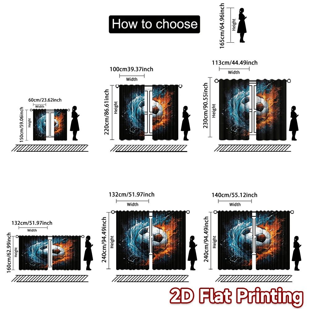 2D flat printing 2pcs Curtain Window Curtains Fiery Soccer Ball Explosion Digital Printed Polyester Drapes Family Party