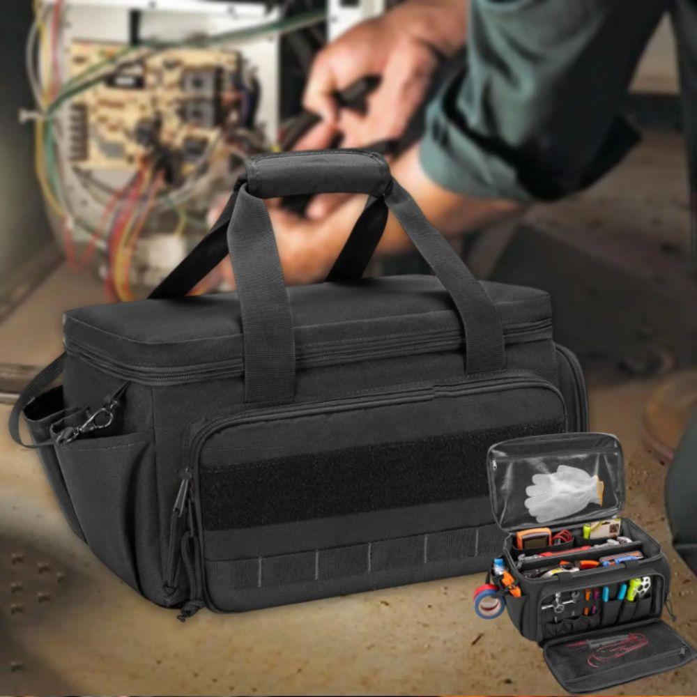 Black Color Multifunctional Work Bag Thick Padded Base Water Resistant Tool Bag For Electricians