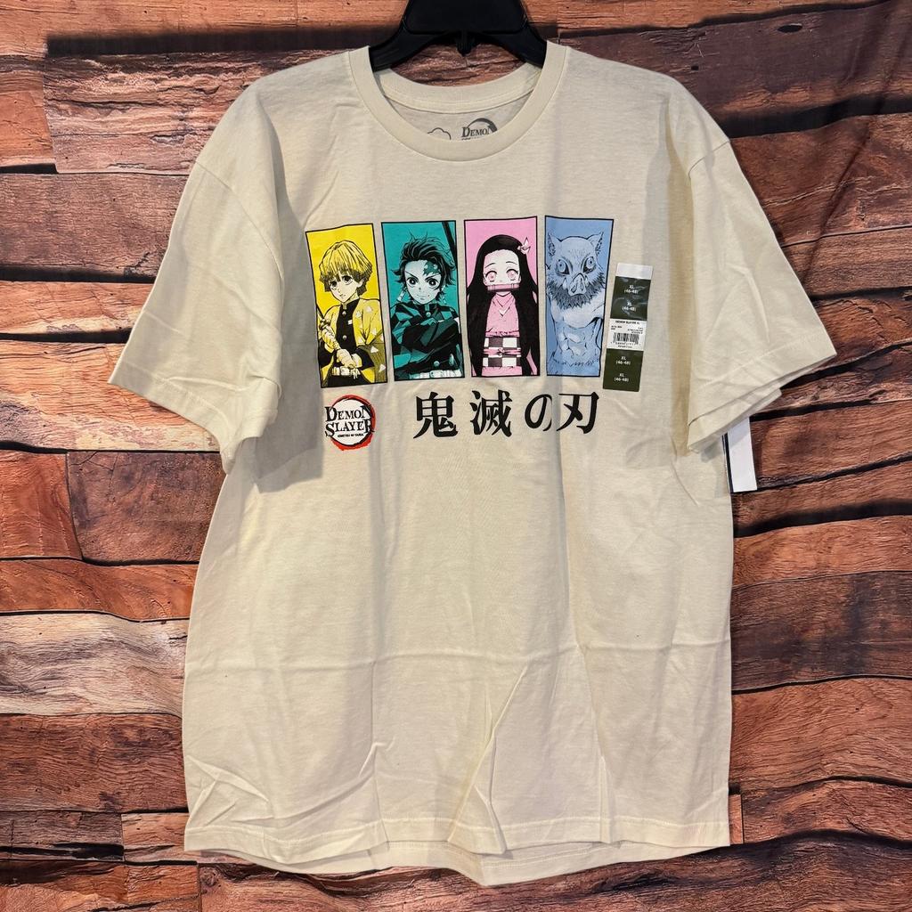 Demon Slayer Men's Cream XL Graphic Print 100% Cotton Anime Tee Unisex T-Shirt