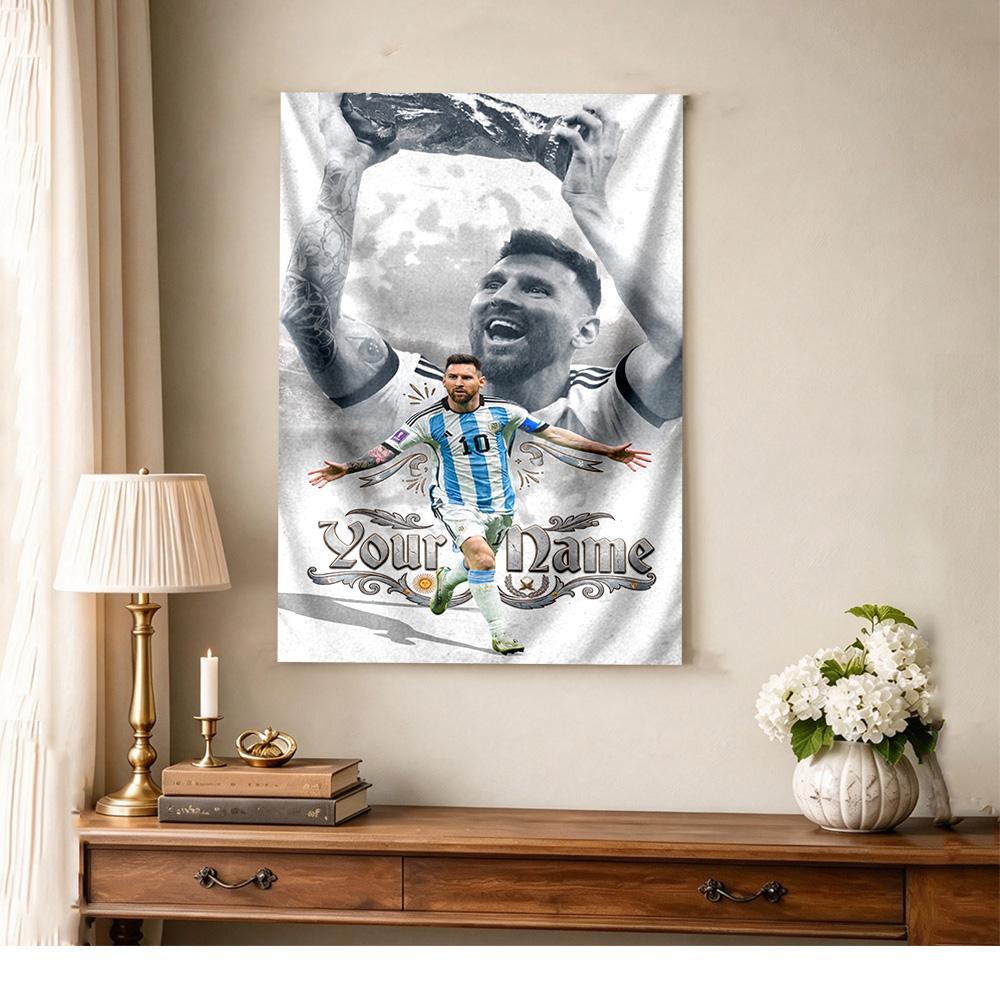 Football Messi Personalized Name Tapestry Cozy Personalized Tapestry Soft Durable Fabric Ideal for Living Room Decor Ideal for All Seasons