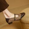 Мода 2025 Новая Женская Обувь Туфли на Толстом Каблуке Туфли с Т-образным Ремешком Натуральная Кожа Мелкие Туфли с Квадратным Носком Туфли-Лодочки с Ремешком на Щиколотке Женская Обувь Офис