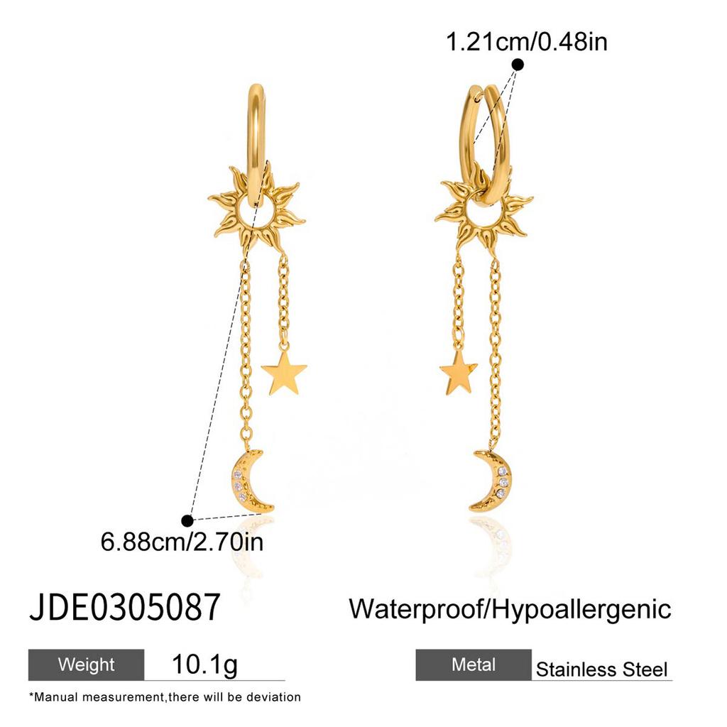 Дизайн Ветер 18-каратное золото с бриллиантами луна пентаграмма солнце кулон серьги с бахромой