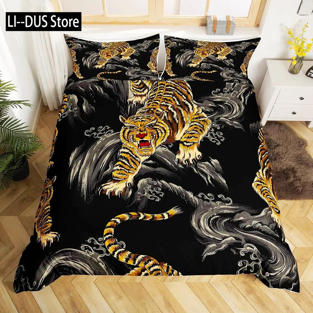 Comforter Dragon King Size Kids Mythical Animal Bedding Set Microfiber 2/3Pcs Set For Girls Women Black Gold Decor