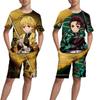 Детские топы/брюки/костюм с 3D принтом японского аниме «Убийца демонов» для девочек Kimetsu No Yaiba Tomioka Giyuu, комплект футболок и шорт с мультяшным рисунком