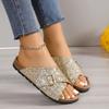 2024 Women's Fashion Flat Sandals Summer New Style Round Toe Cross Buckle Breathable Sequins Soft Bottom Anti-Slip Drag