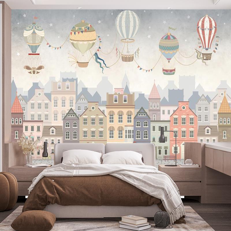 Детские обои город воздушные шары дети фото настенная роспись детская подростковая комната для мальчиков и девочек плакат Настенный декор