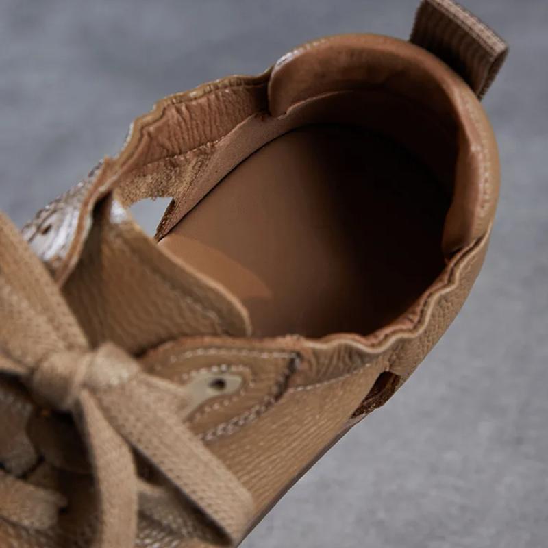 Johnature Сандалии из натуральной кожи с открытым носком, в стиле ретро, на плоской подошве, со шнуровкой, на мягкой подошве, женские туфли