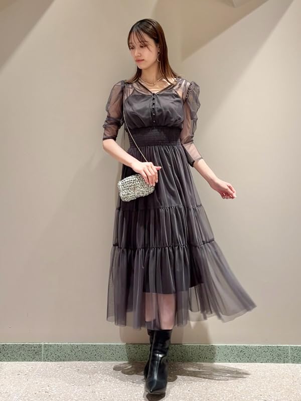 Многоярусное тюлевое платье SWFO251011CGRY0 с V-образным вырезом