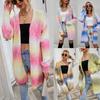 Women's Tie Dyeing Medium Long Cardigan Pocket Knitted Sweater Coat