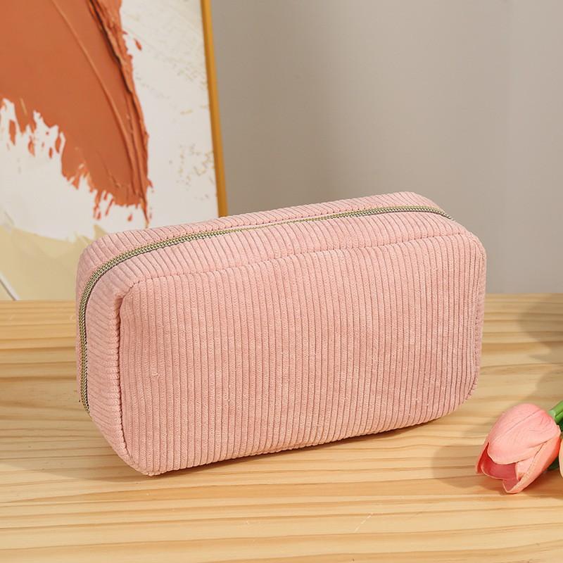 Womens Corduroy Handbag Large Capacity Cosmetic Bag Travel Organizer Daily Use