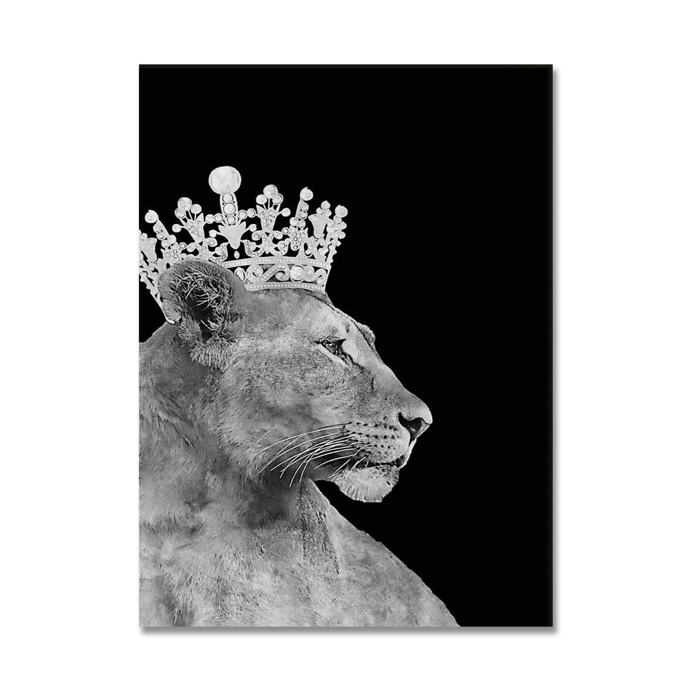 Black Lion King and Lioness Queen Poster Prints Animal Wall Art Picture Canvas Painting Home Decoration for Living Room