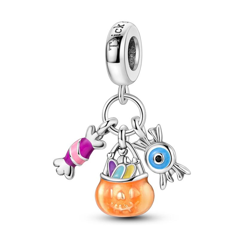Copper Cute Ghost Beads & Cat Pumpkin Head Dangle Charm Fits Bracelet Halloween Pendant Accessories Gifts