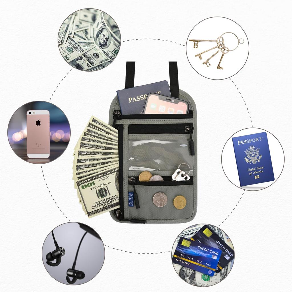 Passport Skimming Hanging Neck Security Card Travel [TRIWONDER] Case, Prevention, Type, Pouch, Case, Wallet, Anti-Magnetic (Black)