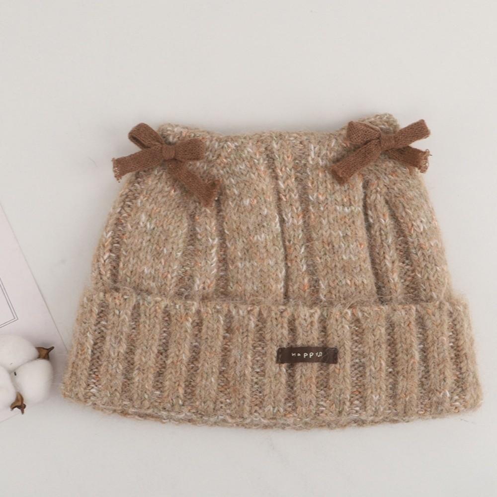 Melange Yarn Cat Ear Knitted Beanie Cuffed Design Warm Winter Beanie For Women