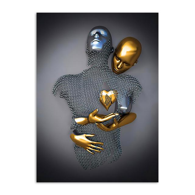 Золотая и серебряная фигурка, статуя, картина на холсте, металлическая скульптура, печать на плакатах, романтические фотографии для влюбленных, современное настенное искусство, домашний декор