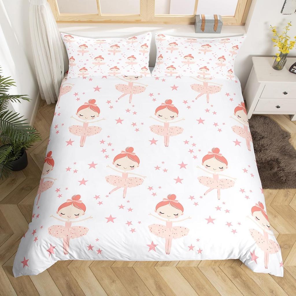 Cartoon Ballet Girl Duvet Cover Twin Queen Size Sport Theme Bedding Set Soft Microfiber Dancer Comforter Cover With 2 Pillowcase