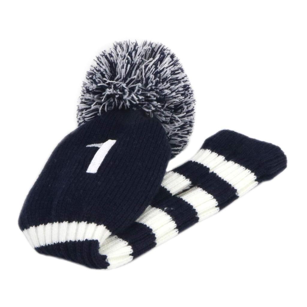 Craftsman Golf Head Cover 4 Piece Set Number Embroidery (1FFH) Club Cover for DriverFairway WoodHybrid Knit Number Tag Blue White