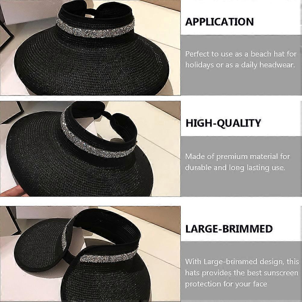 Women Straw Caps for Sun Protection 1Pcs Summer Visor Hat Black