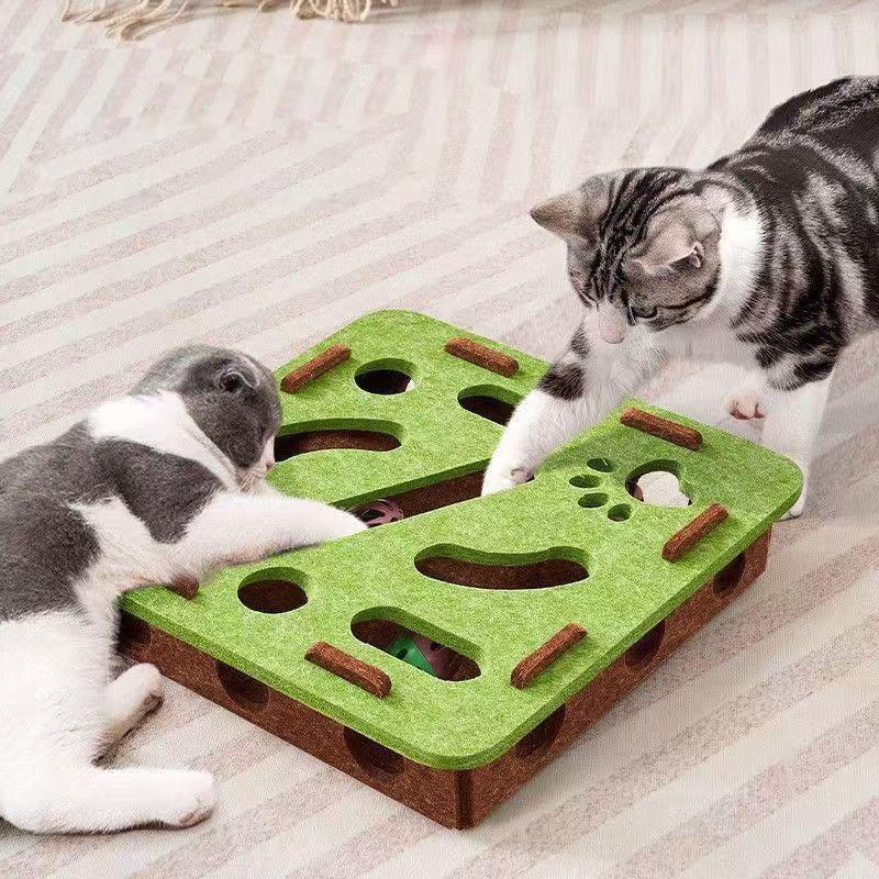Cat Scratch Puzzle Box Toy for Indoor Cats Interactive Nail File Enrichment Maze with 3 Bell Balls Fun Hide & Seek Hunting Game