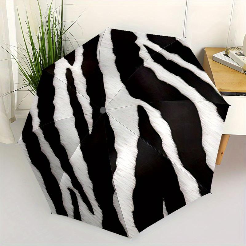 1pc Zebra Print Animal Auto Open/Close Umbrella with One-Touch Button, Compact Folding Canopy, Sturdy 8-Rib Windproof Design -032