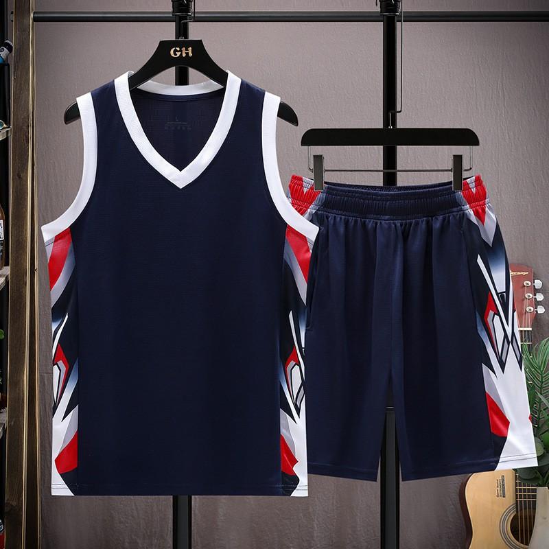 Mens Breathable Mesh Basketball Jersey Set V-Neck Sleeveless Top Shorts Sportswear College Teams Training