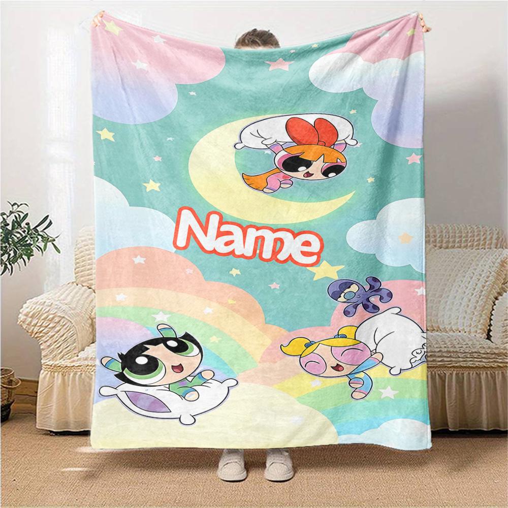 Custom Name Powerpuff Girls Adventure Party Blanket For Couch Bed Plush Cozy Fuzzy Blanket Super Soft Warm Blankets For Fall And Winter 0916297