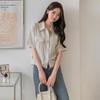 New Arrivals Open Run Flap Pocket Half Sleeve Shirt Linen Blouse