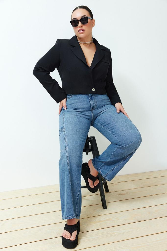 Women's Style Plus Size Black Blazer Woven Jacket