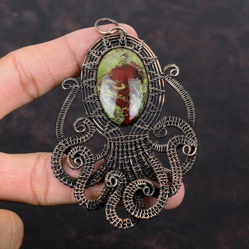 Dragon Bloodstone Pendant Copper Wire Wrapped Gemstone Pendant Handmade Copper Jewelry Octopus Pendant Wire Wrapped Jewelry Pendant For Gift