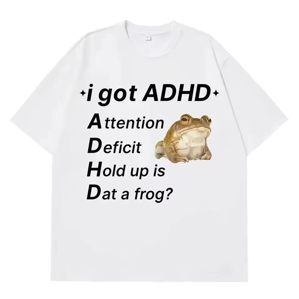 Y2k Fashion Short Sleeve Harajuku Vintage T-shirt Funny Meme T Shirt 2026 ADHD Frog Autism Tops Casual Hip-hop T-shirts Unisex