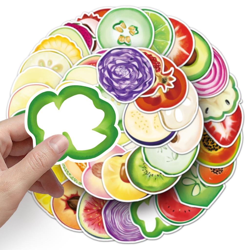 50 штук наклеек-граффити с овощами и фруктами, с вырезанным лицом, персонализированные мультяшные наклейки, нарисованные вручную, для украшения чехла мобильного телефона