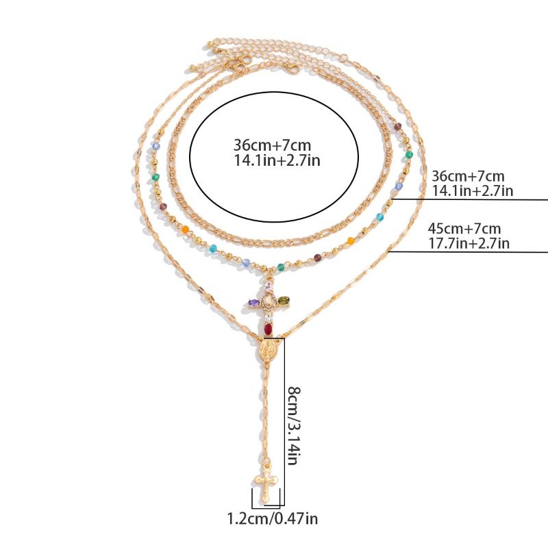 3/4Pcs Simple Jesus Cross Pendant Choker Stacking Necklace For Women Trendy Colorful Crystal Chain Christian Jewelry Gift