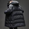 Men's Luxury Mid-length Hooded Down Jacket - Thick, Warm, Winter Coat with 90% White Duck Down Filling.