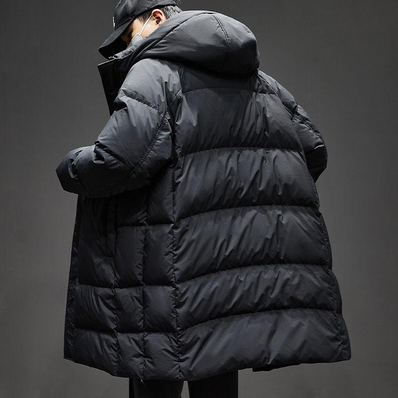 Men's Luxury Mid-length Hooded Down Jacket - Thick, Warm, Winter Coat with 90% White Duck Down Filling.