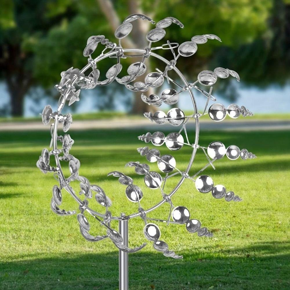 Ground Mounted Wind Spinner Wind Powered Kinetic Sculpture Metal Windmill Garden Decoration