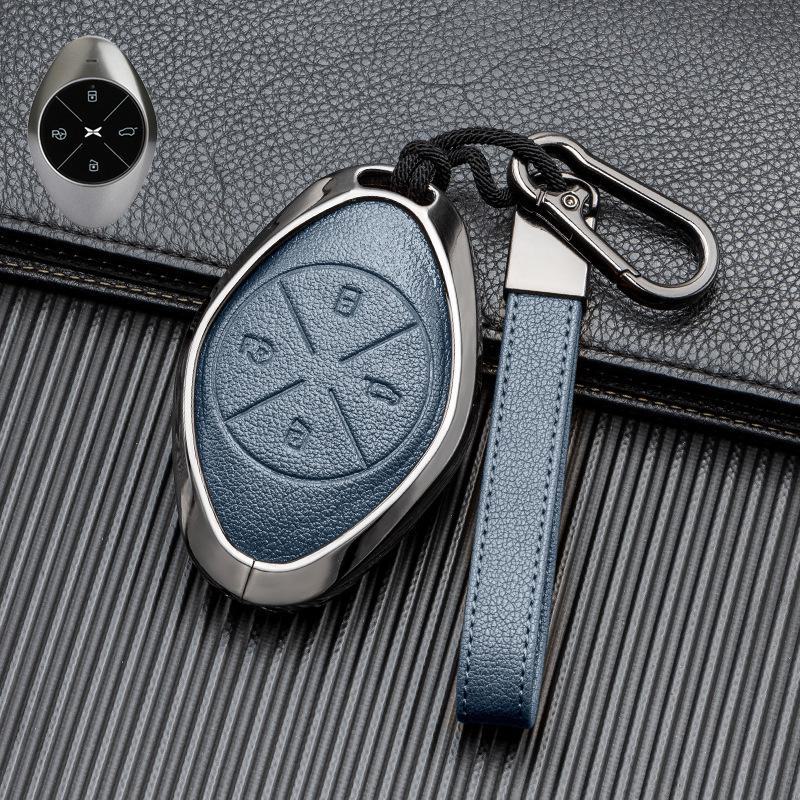 Кожаный чехол для ключа автомобиля с хорошим сигналом для Xiaopeng P7 G9 G3 P5 - Металлический, полная защита, двусторонняя защита