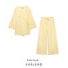 Kaslead New Arrival Women's Clothing Fashion Style Fashion Linen Kimono Tie-Front Top Casual Pants Suit