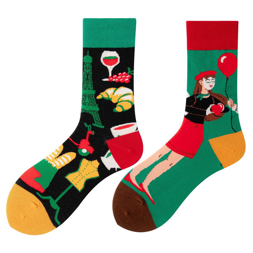 Asymmetric Colorful Christmas Cotton Socks for Couples