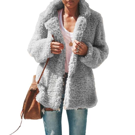 Женское осенне-зимнее плюшевое теплое пальто с длинным рукавом, открытый перед, теплый кардиган