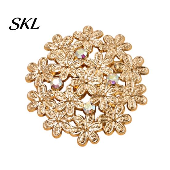 Decorative Brooch Accessory Flower Embellished Pin with Rhinestones, Floral Shape Badge Strong Buckle, Lapel for Coats Shirts Bags Metal