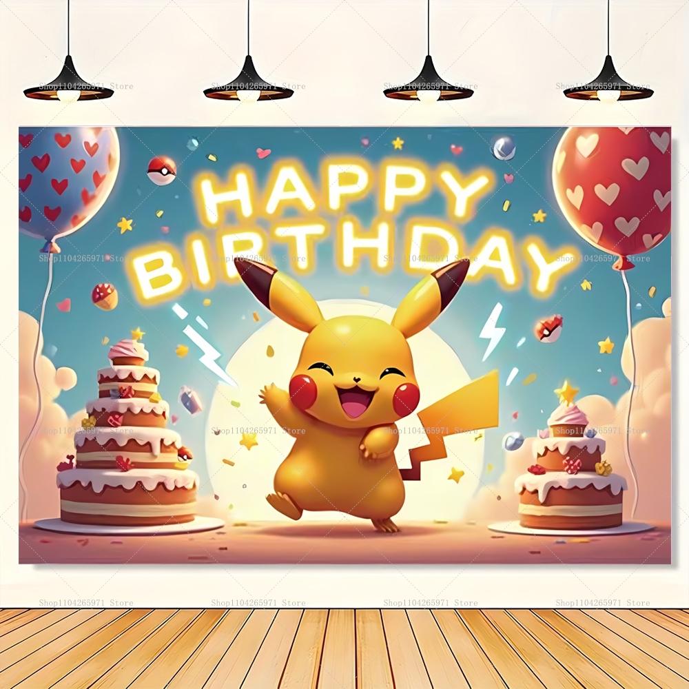 Pokemon Pikachu Backdrops Children Birthday Party Decor Photography Background Baby Shower Banner Booth Props Party Supplies