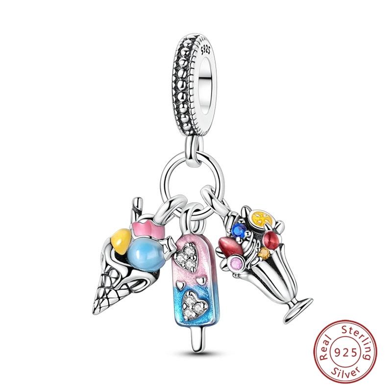 S925 Silver Pumpkin Cat Playing Card Graduation Bear Ring Seahorse 3mm Charms Beads Design DIY Fine Jewelry